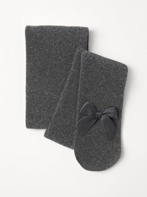 Kız Çocuk Simli Fiyonklu Külotlu Çorap Renkli ve Şık Detaylar