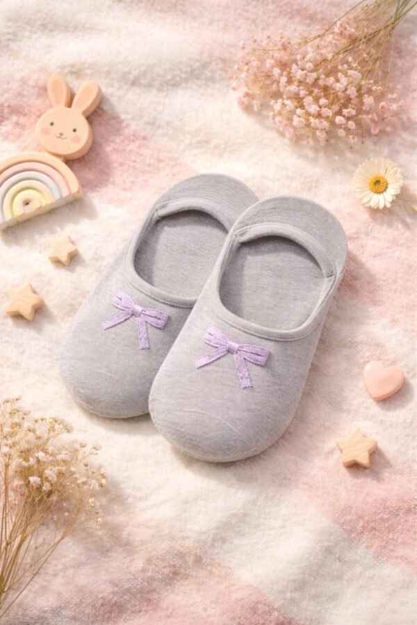 Kız Çocuk Fiyonklu Silikon Destekli Babet Çorap, Kız Bebek Giyim, Renkli ve Rahat - Gorsel 3