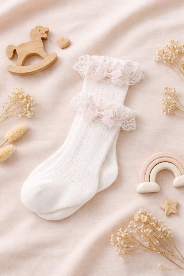 Kız Çocuk Dantelli Golf Çorap beyaz krem pembe renkli ve rahat kullanım sağlayan ürün - Gorsel 3