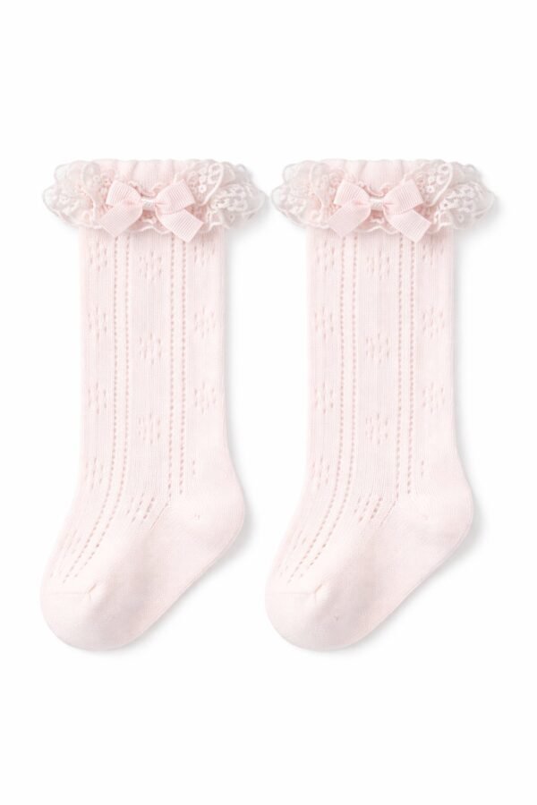 Kız Çocuk Dantelli Golf Çorap beyaz krem pembe renkli ve rahat kullanım sağlayan ürün - Gorsel 2