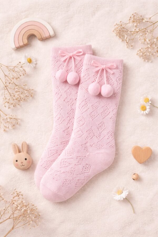 Bebek kız çorapları, ponpon detaylı golf modeli, rahat ve şık, çeşitli renk ve beden seçenekleri - Gorsel 3