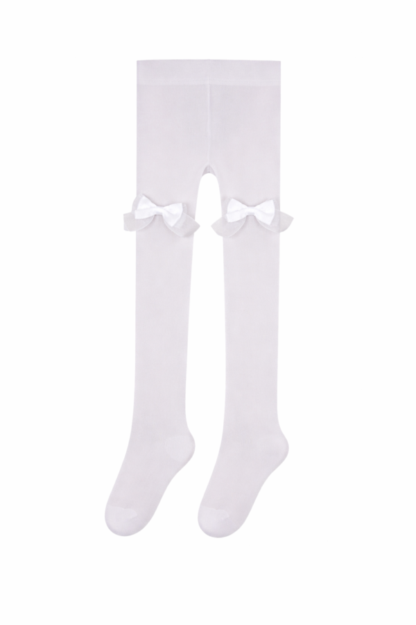 Kız Çocuk Fiyonklu İnce Külotlu Çorap, Beyaz, Nefes Alabilir ve Rahat - Gorsel 2