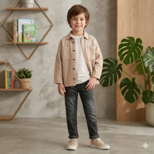 Erkek Çocuk Gömlekli -çizgili Tişörtlü -siyah Renk Kot Pantolonlu 3lü Takım - Almira Bebek