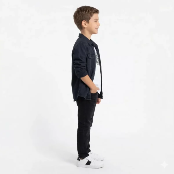 Erkek Çocuk Gemunio Baskılı -keten Gömlekli 2li Takım - 2. görsel