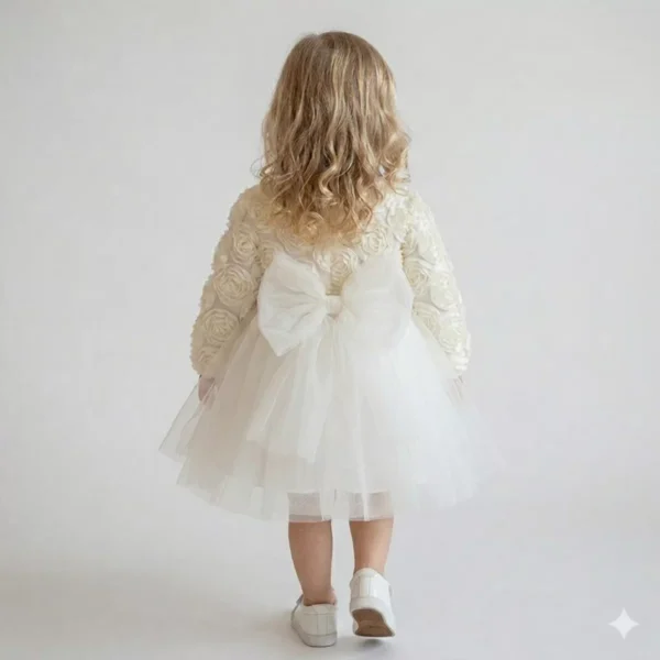 Kız Çocuk Uzun Kollu - Tüllü -krem Renk Elbise - 3. görsel