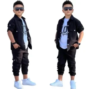 Erkek Çocuk Losangeles Yazılı-uzun Kollu Sweat-çıtçıtlı Gabardin Gömlek-pantolon 3lü Takım