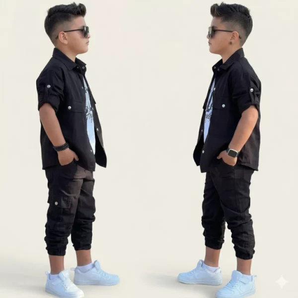 Erkek Çocuk Losangeles Yazılı-uzun Kollu Sweat-çıtçıtlı Gabardin Gömlek-pantolon 3lü Takım - 3. görsel