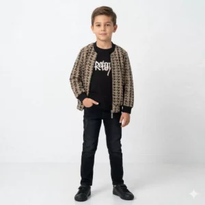 Erkek Çocuk Strong Baskılı -uzun Kol Tişört- Fermuarlı Hırkalı- Kot Pantolon Takım