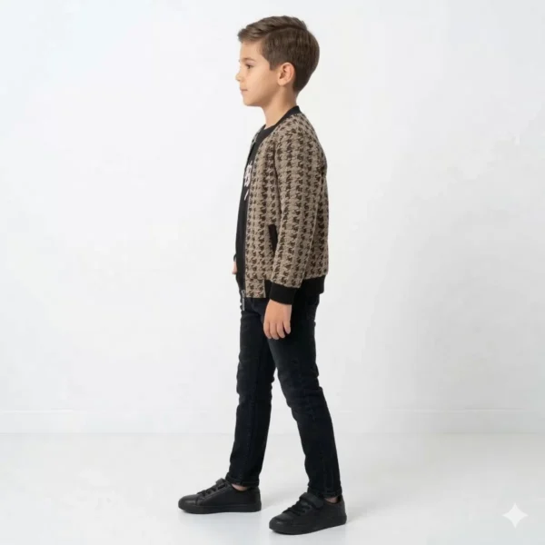 Erkek Çocuk Strong Baskılı -uzun Kol Tişört- Fermuarlı Hırkalı- Kot Pantolon Takım - 2. görsel