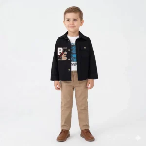 Erkek Çocuk Be Baskılı Gabardin Gömlek-adventure Yazılı Kısa Kol Tişört-kanvas Pantolonlu 3lü  Takım - Almira Bebek