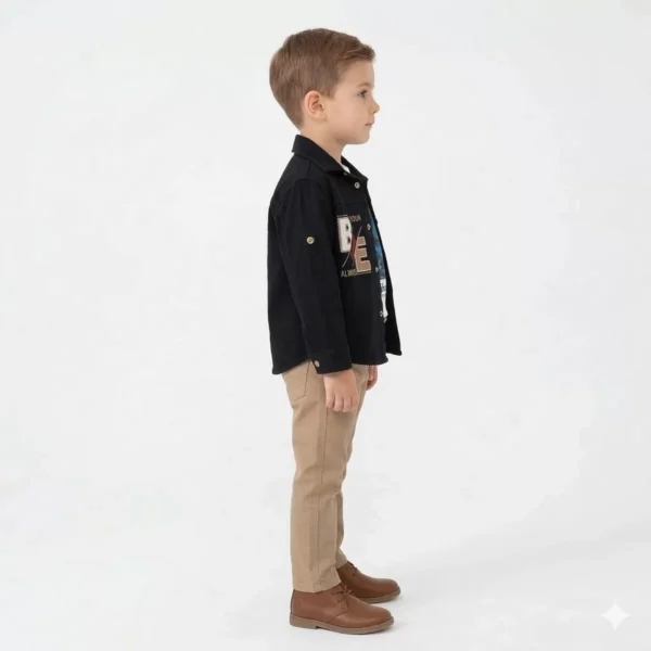 Erkek Çocuk Be Baskılı Gabardin Gömlek-adventure Yazılı Kısa Kol Tişört-kanvas Pantolonlu 3lü  Takım - 2. görsel