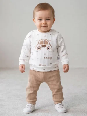 Erkek Bebek Araba Baskılı Fitilli 2li Takım - Almira Bebek