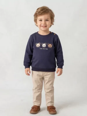 Erkek Çocuk The Thres Animals Yazılı Hayvan Figürlü Uzun Kollu Sweat - Almira Bebek