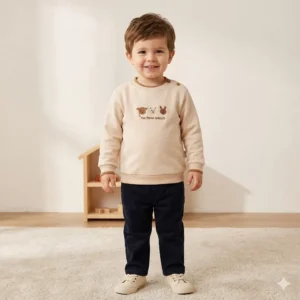 Erkek Çocuk Ayıcık Kafa Baskılı -uzun Kollu-sweatshirt