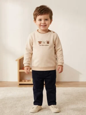 Erkek Çocuk Ayıcık Kafa Baskılı -uzun Kollu-sweatshirt - Almira Bebek