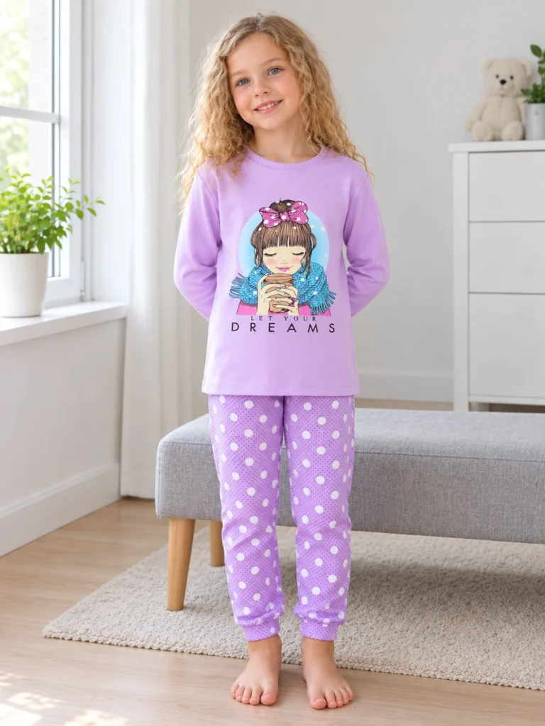 Kız Çocuk Let Your Dreams Fiyonklu Pijama Takımı - V3 doğal ürün görünümü - Almira Bebek