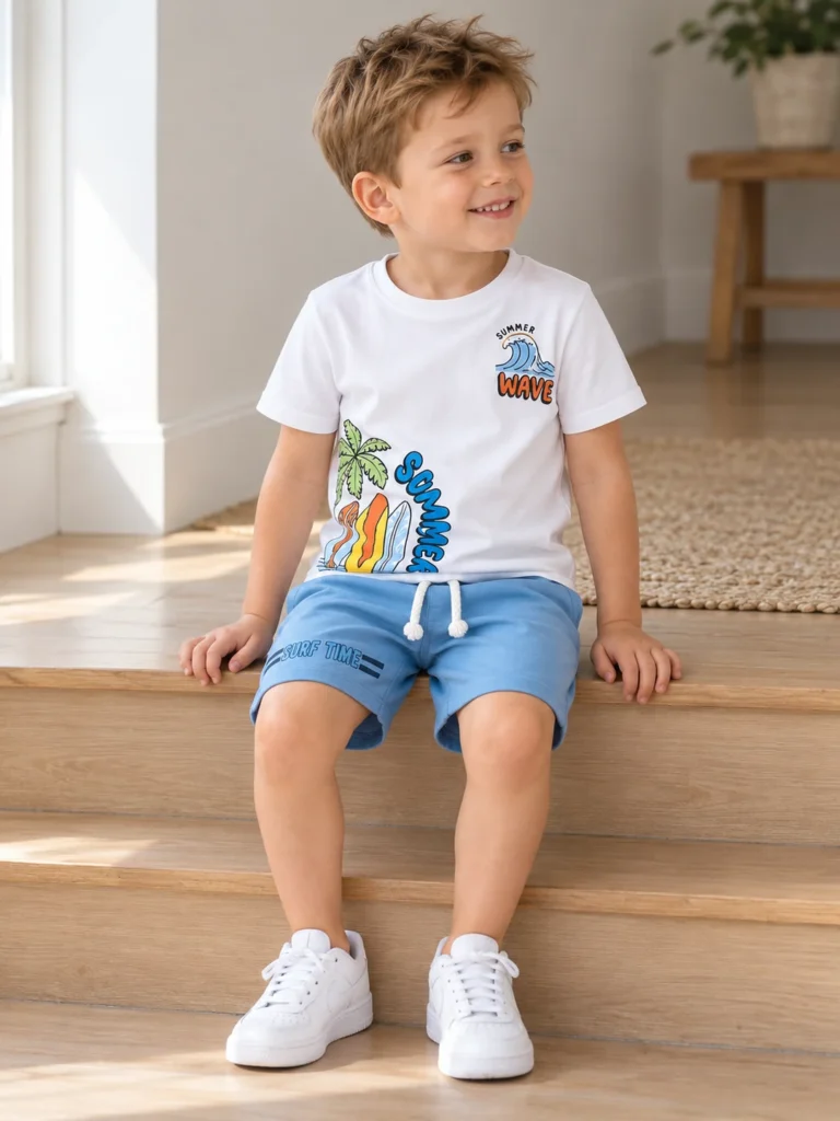 Erkek Çocuk Summer Wave Palmiye Desenli Şortlu Takım