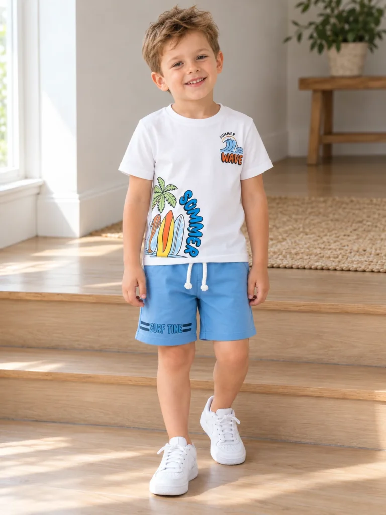 Erkek Çocuk Summer Wave Palmiye Desenli Şortlu Takım - V3 doğal ürün görünümü - Almira Bebek