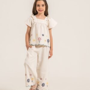 Kız Çocuk Çiçek Nakışlı 2' li takım - Almira Bebek