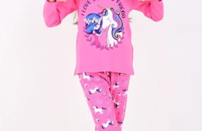 Kız Çocuk Unicornlu Love You My Frıend Yazılı Pamuklu Pembe Renk Pijama Tk. - Almira Bebek