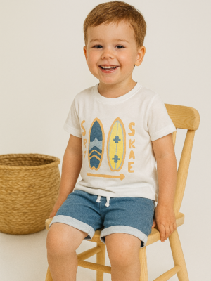Erkek Bebek Surf Skate Baskılı Kısa Kollu Takım - Almira Bebek