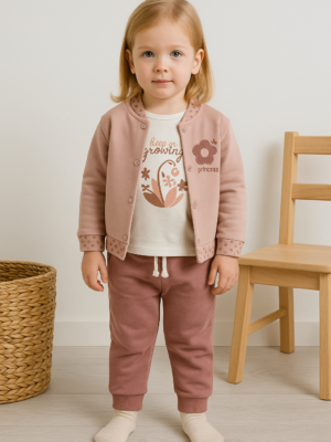 Kız Çocuk Kolej Ceketli Keep On growing Yazılı Uzun Kollu sweat Pantolon Takım - Almira Bebek