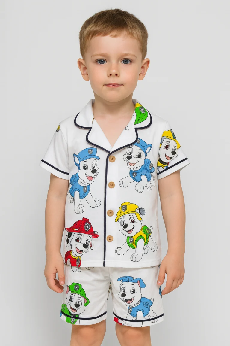 Erkek Bebek Köpek Baskılı Kısa Kollu Şortlu Pijama Takımı
