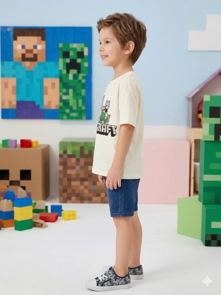 Erkek Çocuk Minecraft Baskılı Kısa Kol Beyaz Renk Tişört - 2. görsel