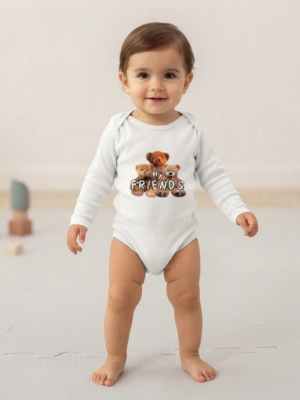 Erkek Bebek My Friends Yazılı Ayıcık Baskılı Uzun Kollu Bady - Almira Bebek