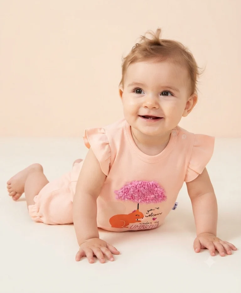 Kız Bebek Şemsiyeli Sincap Baskılı Salopet - 3. görsel