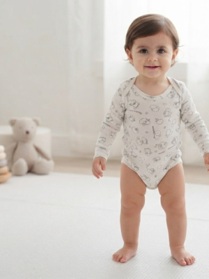 Unisex Kuzucuk Baskılı Uzun Kollu Pamuklu Çıtçıtlı Bady - Almira Bebek