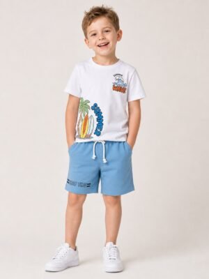 Erkek Çocuk Summer Wave Palmiye Desenli Şortlu Takım