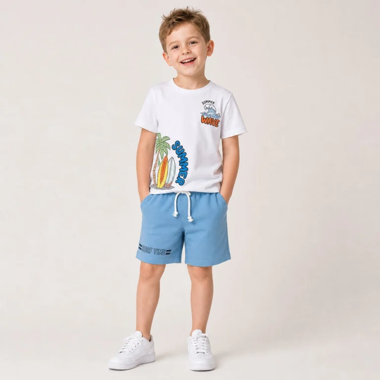 Erkek Çocuk Summer Wave Palmiye Desenli Şortlu Takım