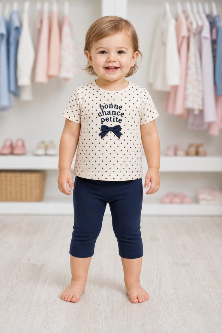 Kız Bebek Bonne Chance Petite Yazılı Fiyonk Detaylı Lacivert Taytlı Takım 9 Ay-4 Yaş