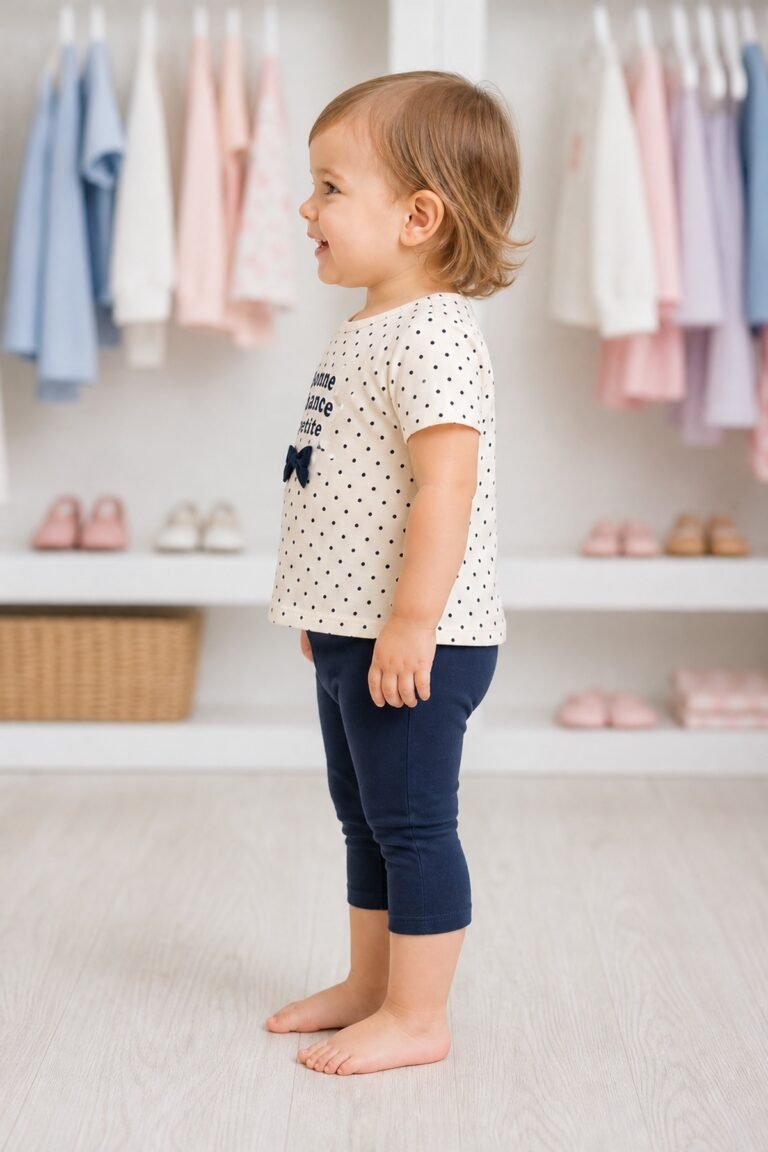 Kız Bebek Bonne Chance Petite Yazılı Fiyonk Detaylı Taytlı Takım yandan gerçekçi çocuk mankenli görünüm