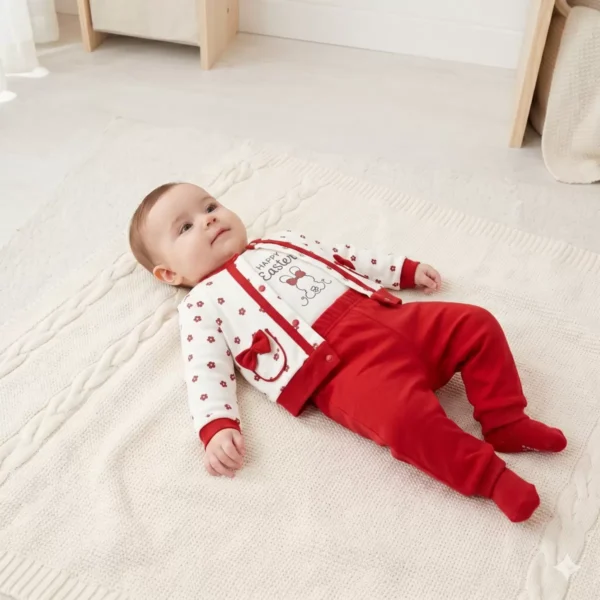 Kız Bebek Çiçek Desenli- Önden Çıtçıtlı- Kırmızı Takım Renk 3 Lü - 2. görsel
