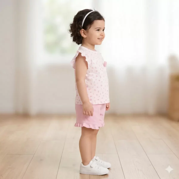 Kız Bebek Kedi Baskılı- Cepli- Fırfırlı Şotlu Takım - 2. görsel