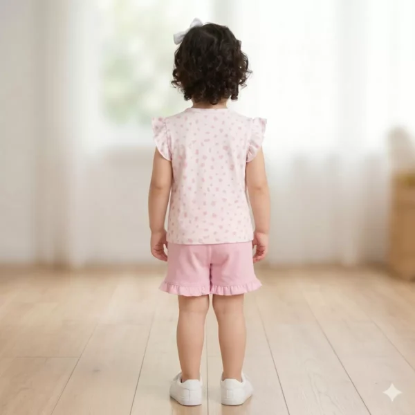 Kız Bebek Kedi Baskılı- Cepli- Fırfırlı Şotlu Takım - 3. görsel