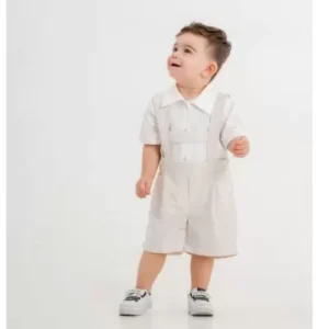 Erkek Çocuk Gömlekli- Askılı -şortlu -keten -salopet Takım - Almira Bebek