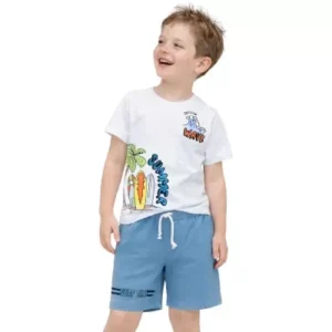 Erkek Çocuk Summer Wave Yazılı Palmiye Desenli Şortlu Takım - Almira Bebek