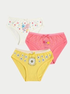 Kız Çocuk Kalp -Balon - Çiçek Desenli 3 'Lü Slip - Almira Bebek
