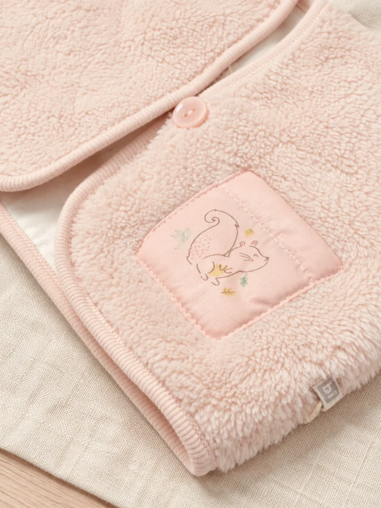 Kız Bebek Peluş Düğmeli Organik Yelek - Alternatif ürün görünümü - Almira Bebek
