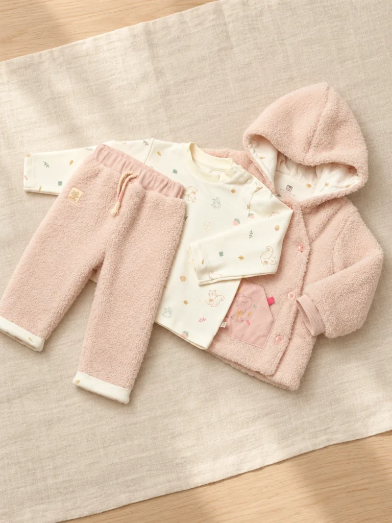 Kız Çocuk Düğmeli Kapşonlu Hırkalı Peluş 3 Parça Takım - Alternatif ürün görünümü - Almira Bebek