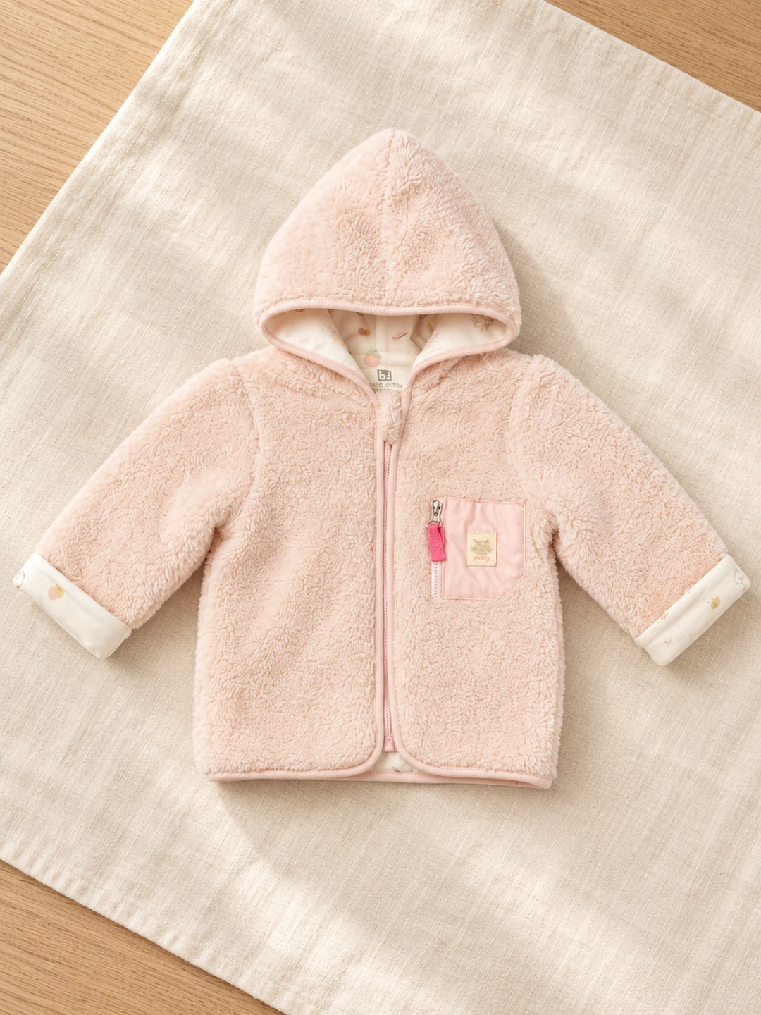 Kız bebek Peluş Kapşonlu Önden Fermuarlı Mont - Alternatif ürün görünümü - Almira Bebek