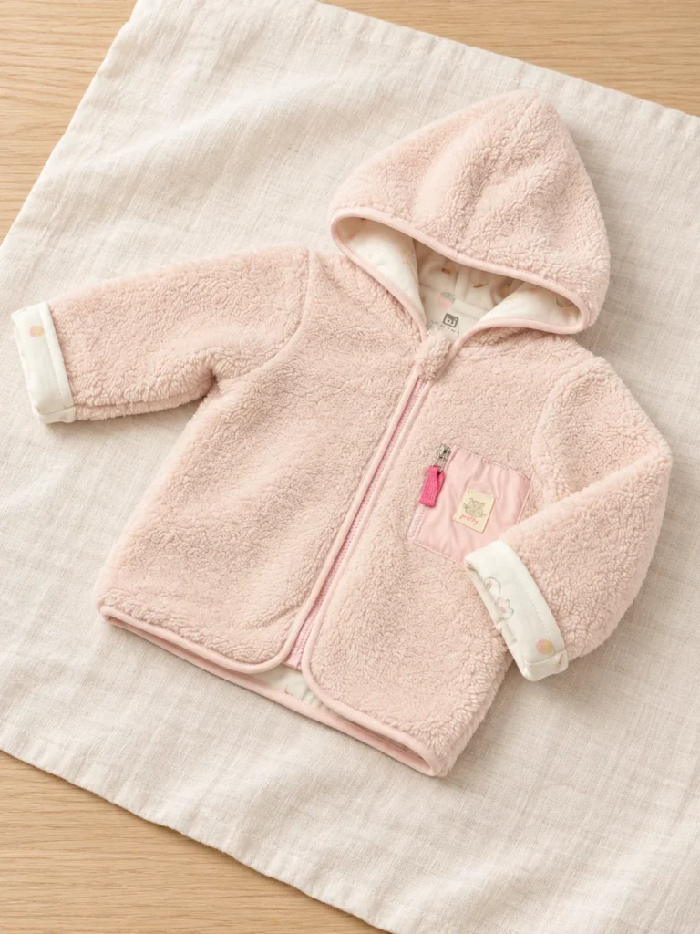 Kız bebek Peluş Kapşonlu Önden Fermuarlı Mont