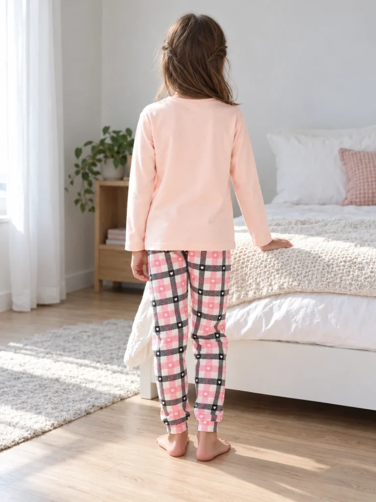 Kız Çocuk Love Yazılı uzun Kollu Pamuklu Pijama takımı - V3 doğal ürün görünümü - Almira Bebek