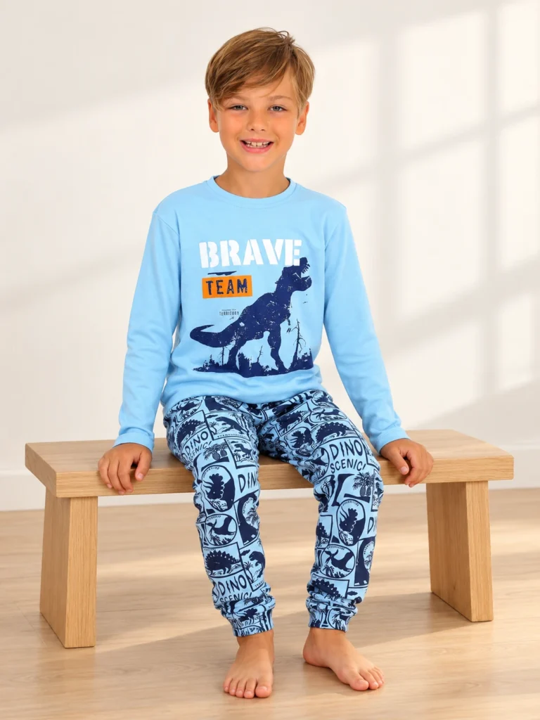 Erkek Çocuk Brave Team Yazılı Dinazor baskılı uzun Kollu Pijama takımı - Alternatif ürün görünümü - Almira Bebek