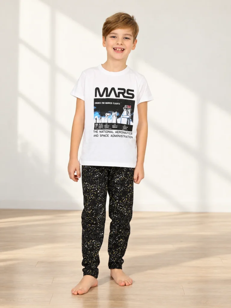 Erkek Çocuk Mars Yazılı Kısa Kollu Pijama Takımı - Alternatif ürün görünümü - Almira Bebek