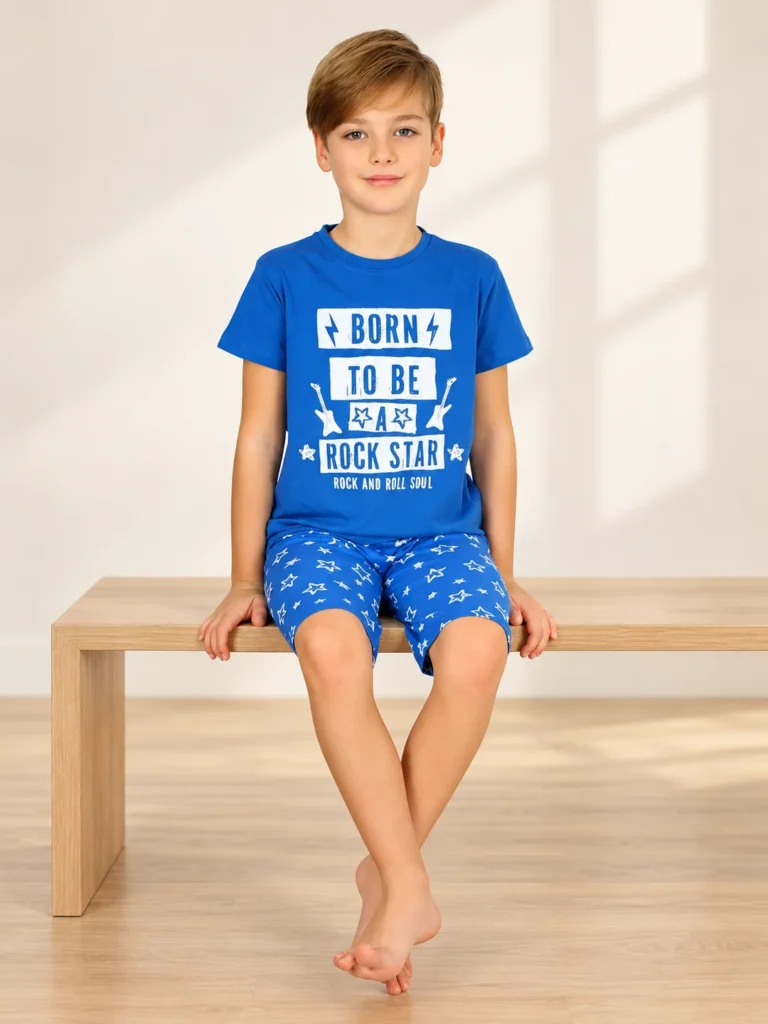 Erkek Çocuk Bron To Be Rock Star Yazılı Kısa Kollu Pijama Takımı - Alternatif ürün görünümü - Almira Bebek