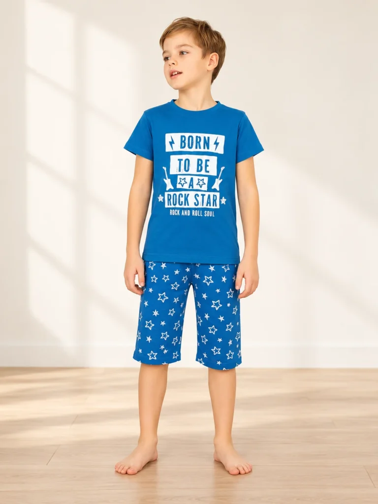Erkek Çocuk Bron To Be Rock Star Yazılı Kısa Kollu Pijama Takımı